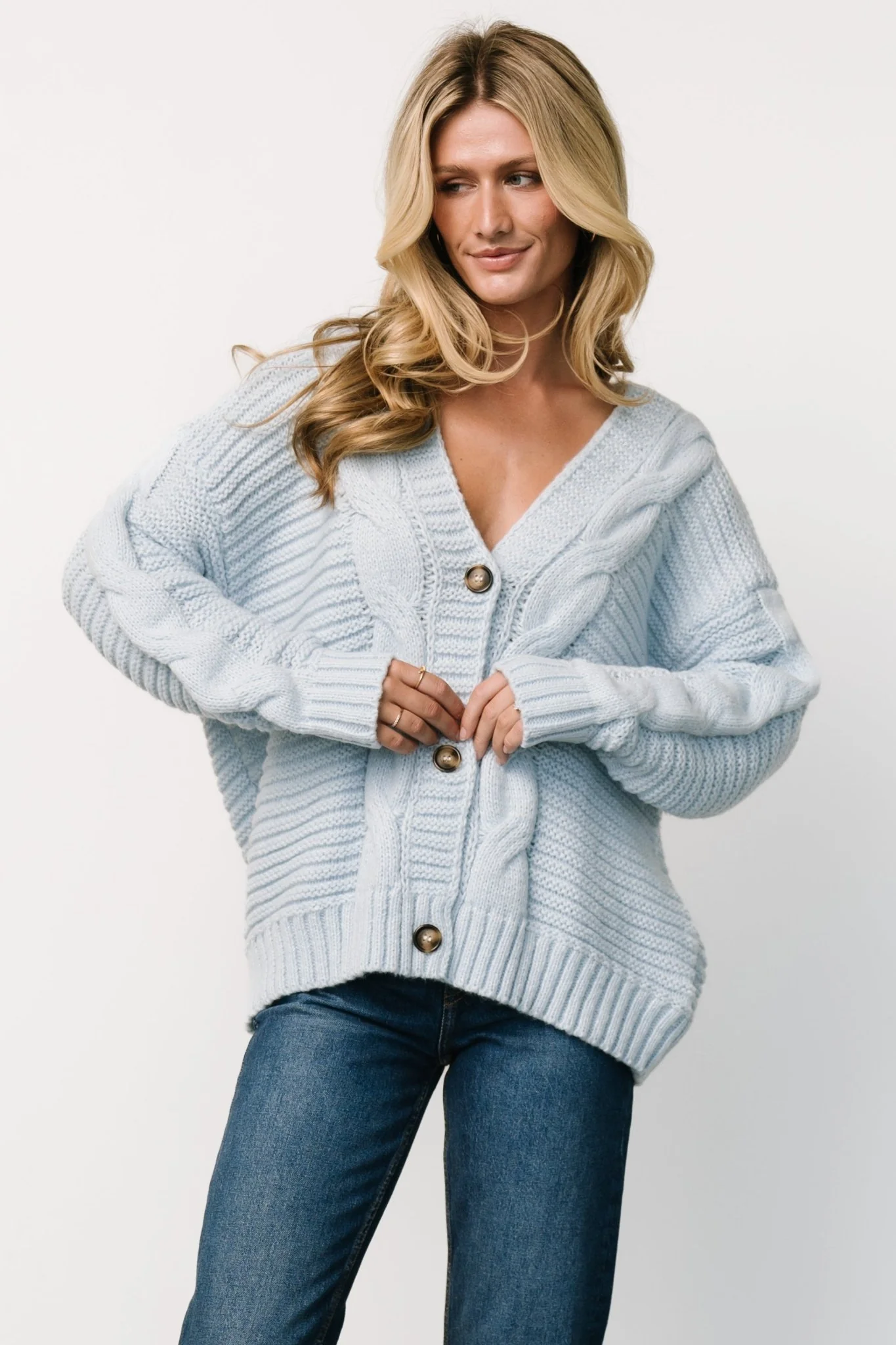 Ames Cable Knit Cardigan | Light Blue