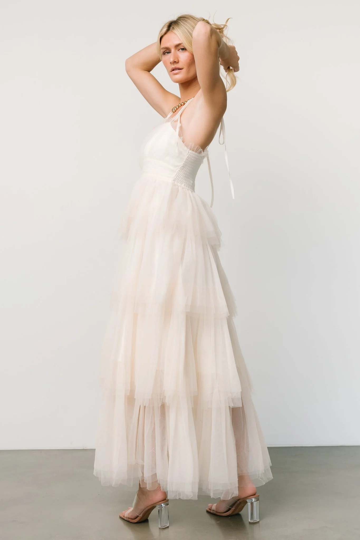 Alora Tulle Tiered Maxi Dress | Cream