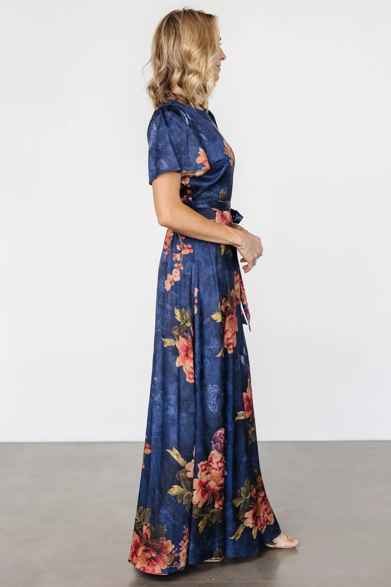 Agnes Satin Maxi Dress | Navy Floral
