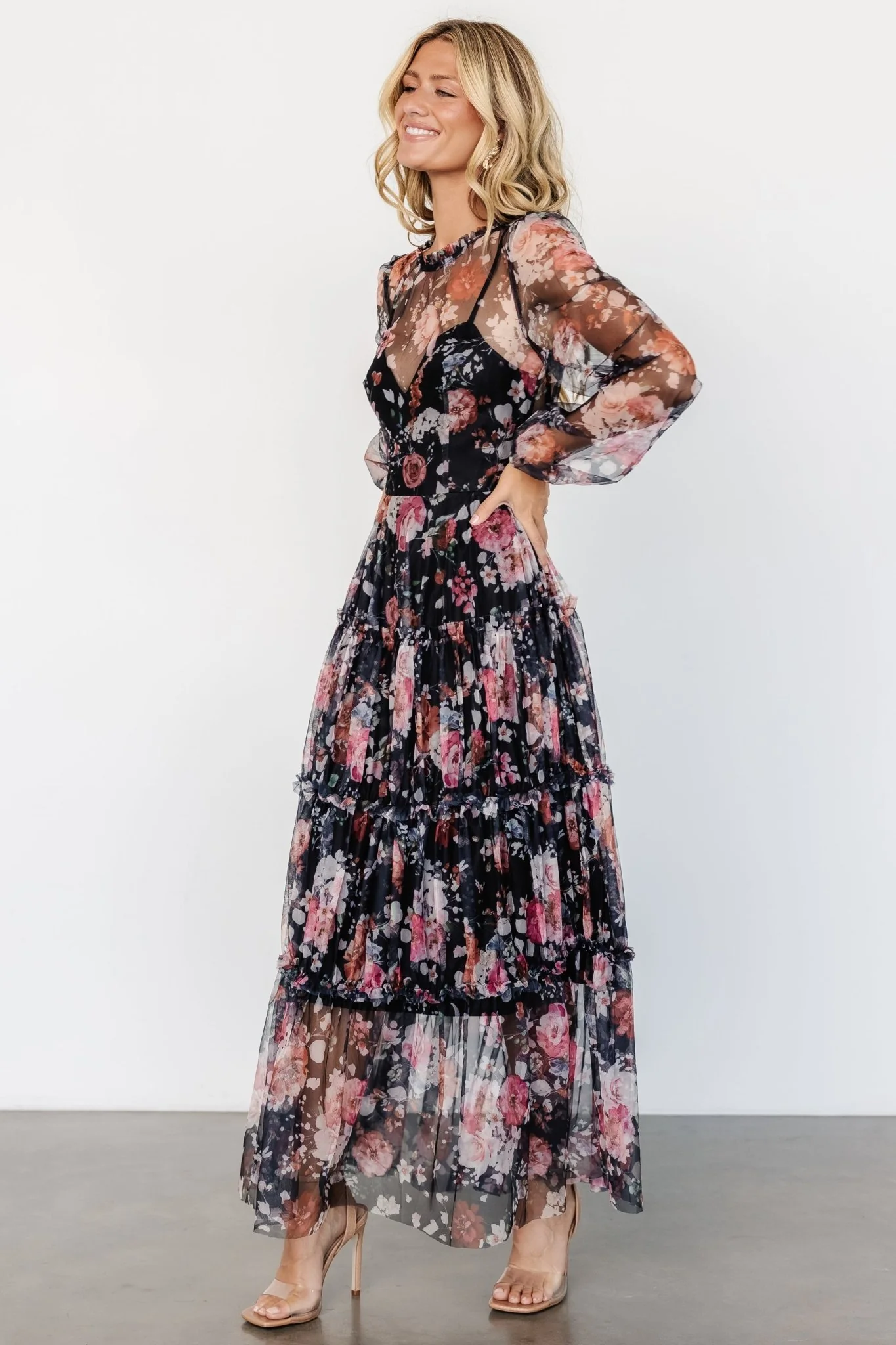 Stephanie Tiered Maxi Dress | Black Floral