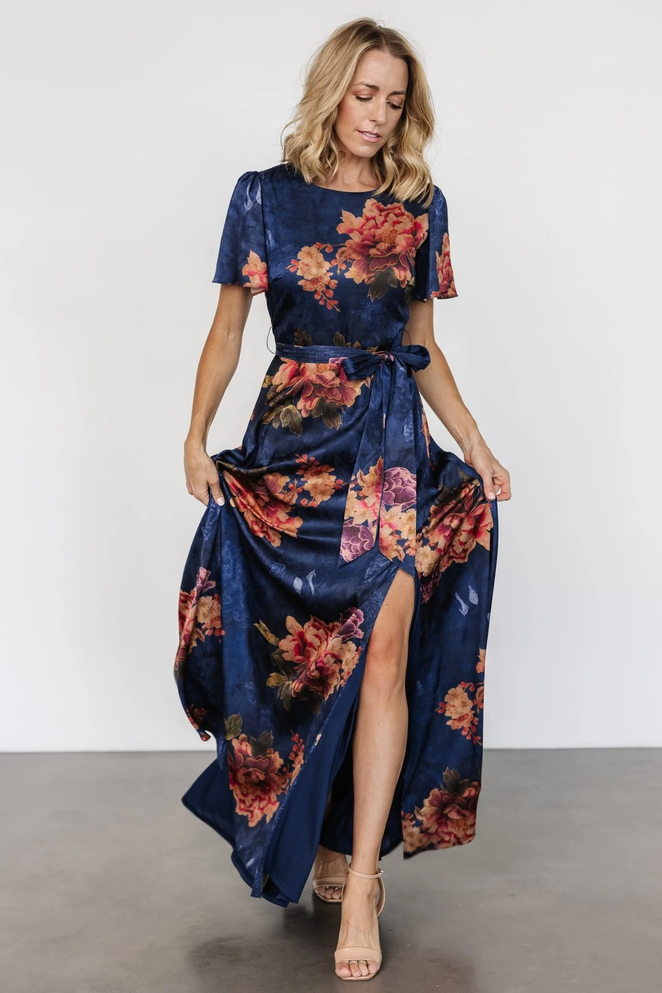 Agnes Satin Maxi Dress | Navy Floral
