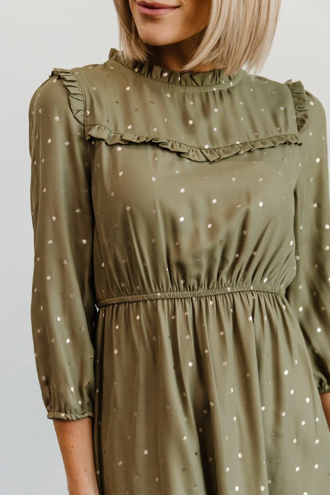 Nixon Pintuck Ruffle Midi Dress | Green