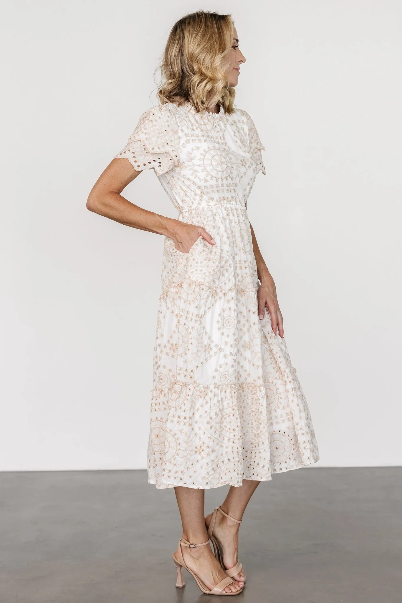 Mirabel Eyelet Midi Dress | White + Natural