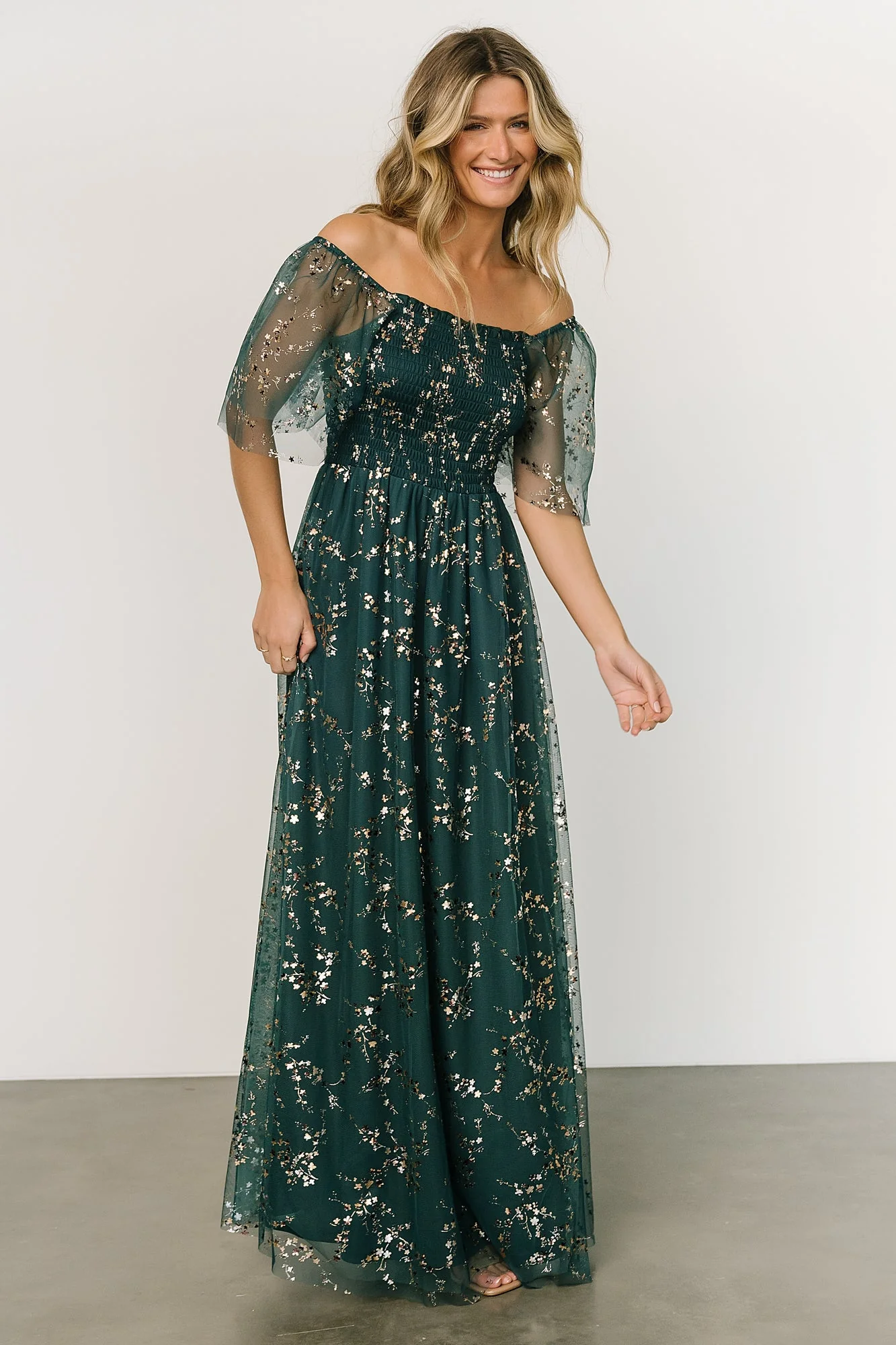 Cassandra Tulle Maxi Dress | Green + Gold