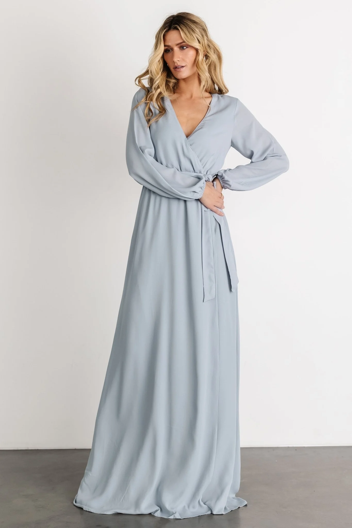Breanne Faux Wrap Maxi Dress | Light Blue