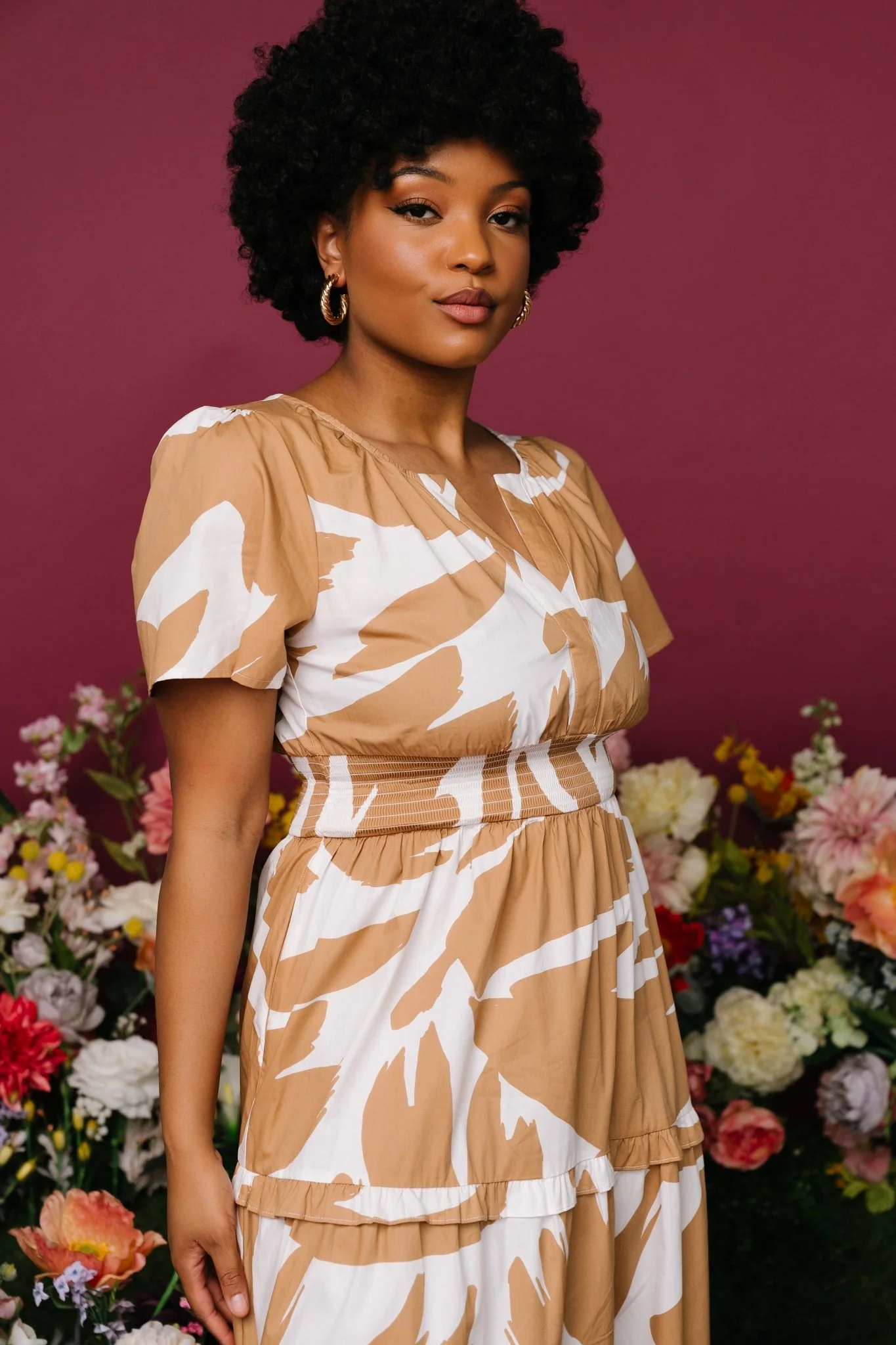 Palmer Tiered Maxi Dress | Camel + White