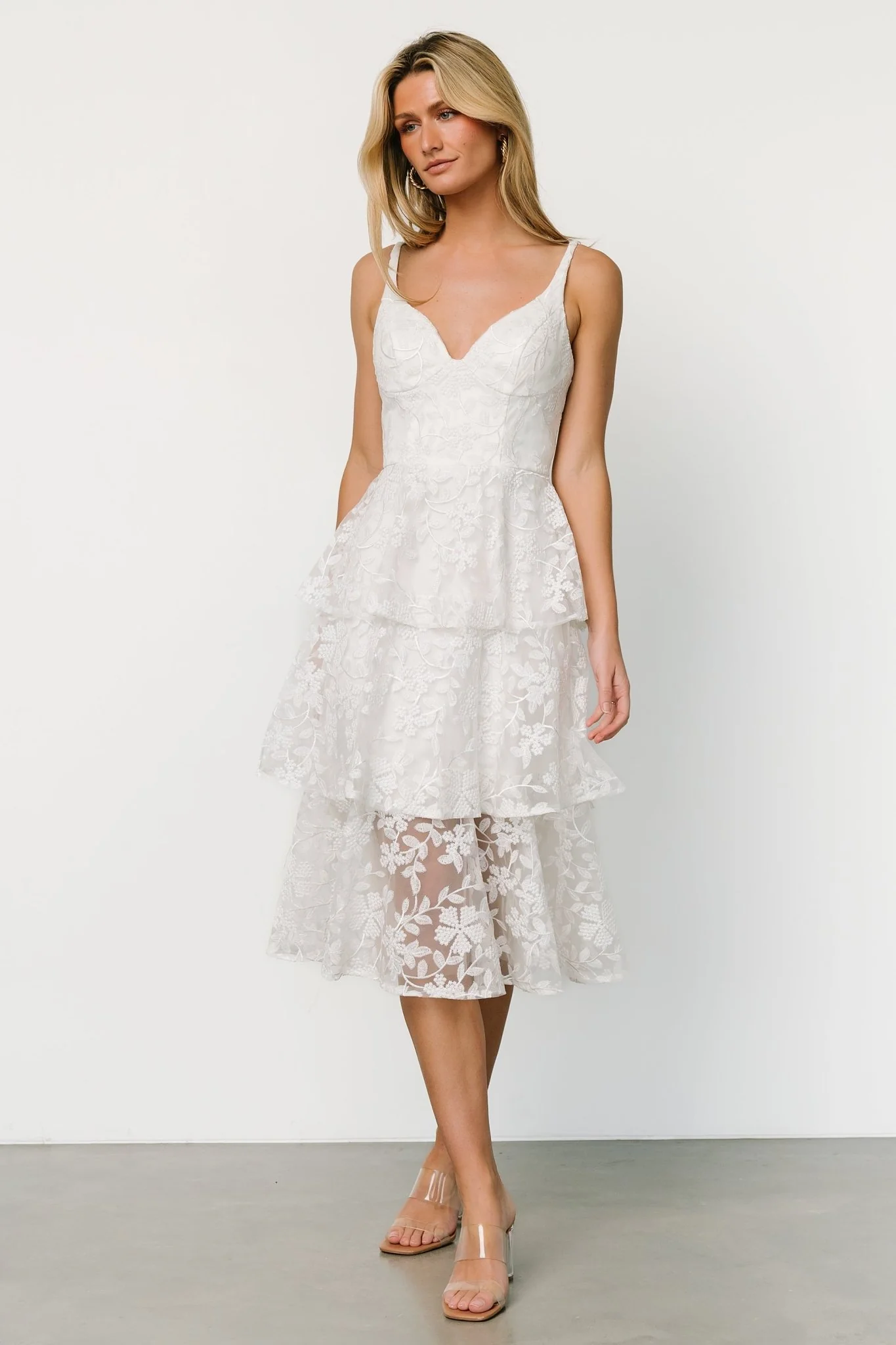 Giavanna Tiered Midi Dress | Off White