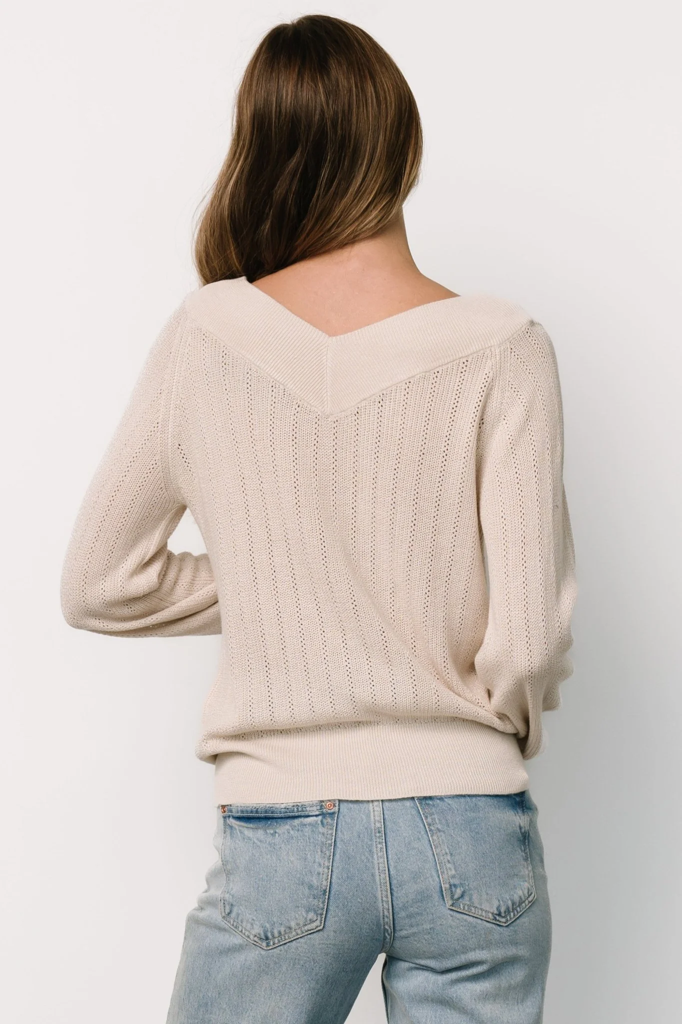 Ashby V Neck Sweater Top | Natural