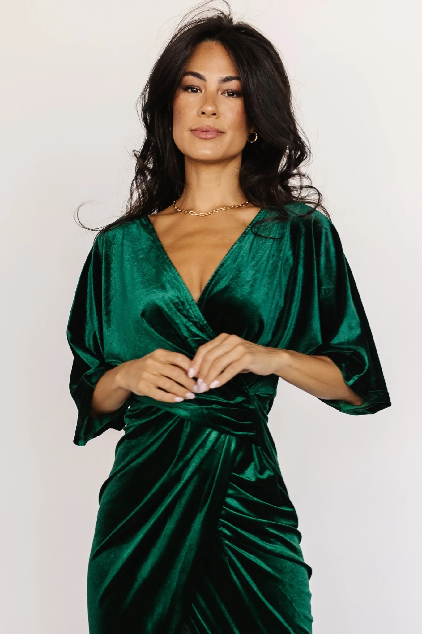 Brendyn Ruched Velvet Dress | Emerald