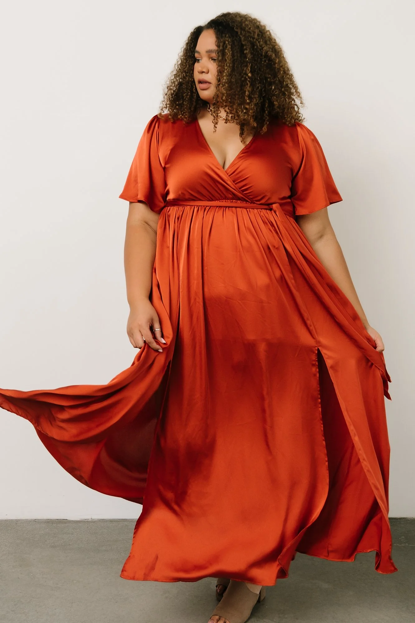 Sicily Satin Maxi Dress | Rust