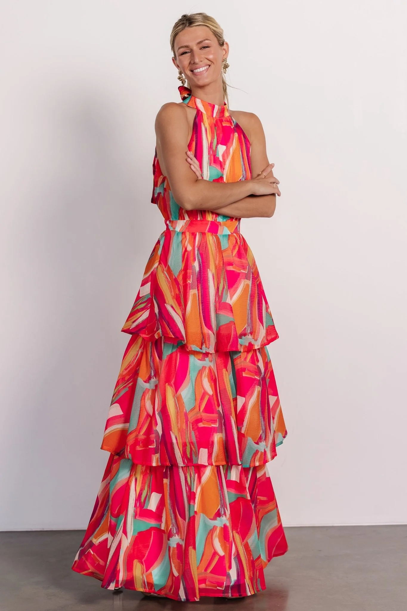 Autumn Halter Maxi Dress | Fuchsia Multi