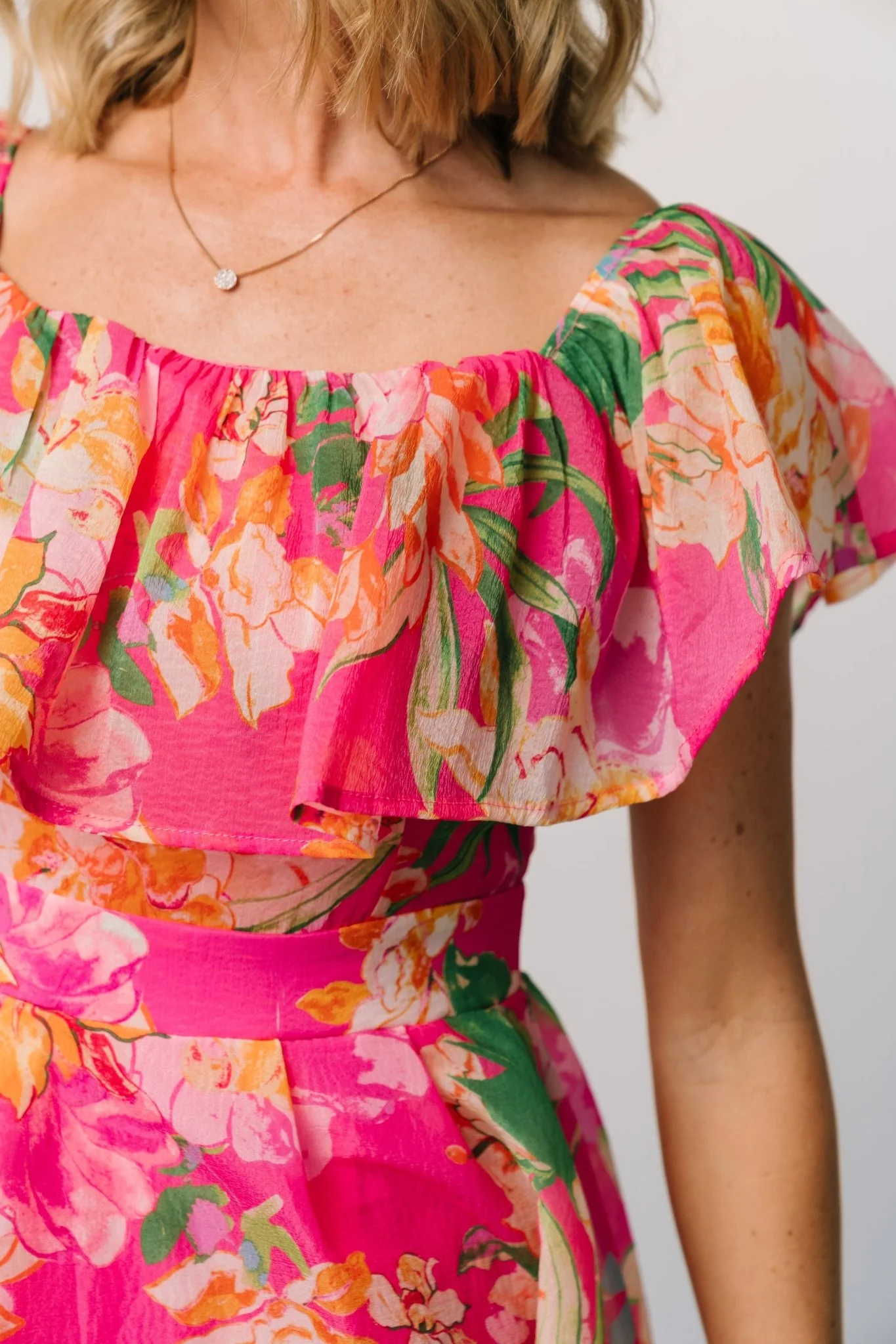 Kartini Off Shoulder Midi Dress | Fuchsia Multi