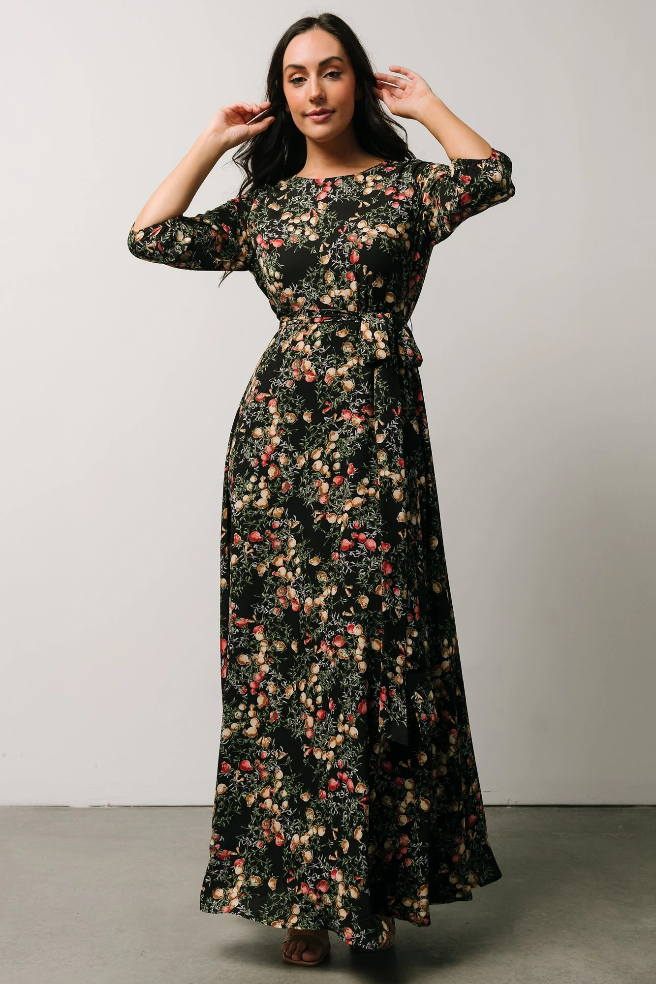 Rebecca Maxi Dress | Black Pomegranate Print