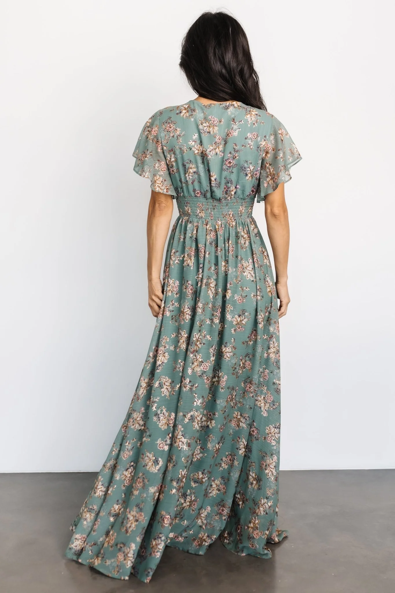 Lynlee Metallic Maxi Dress | Eucalyptus