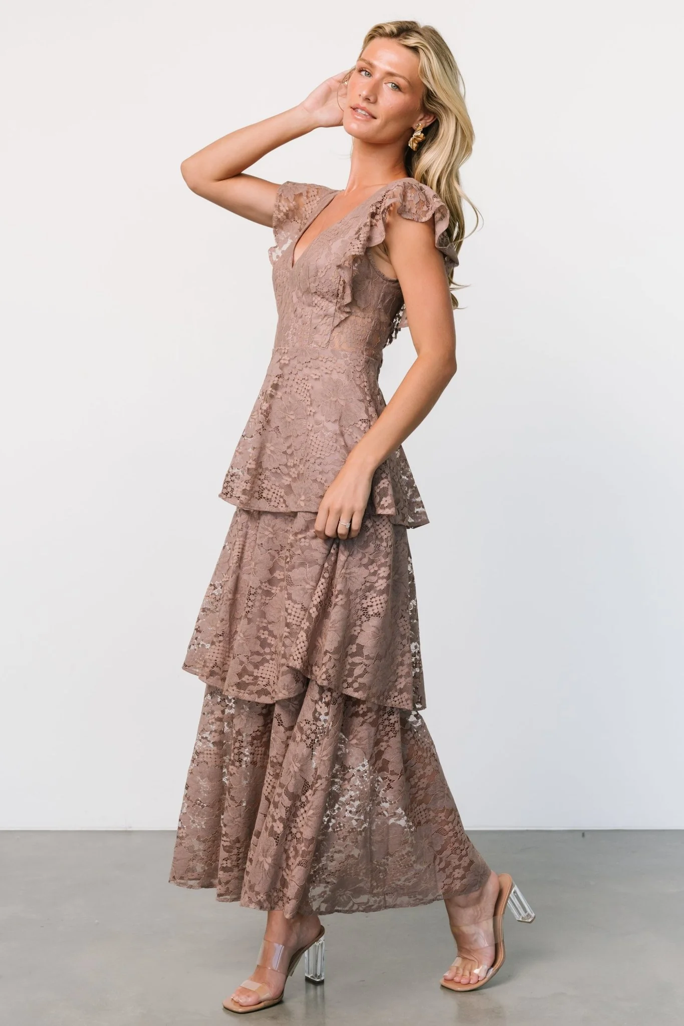 Margot Lace Tiered Maxi Dress | Desert Taupe