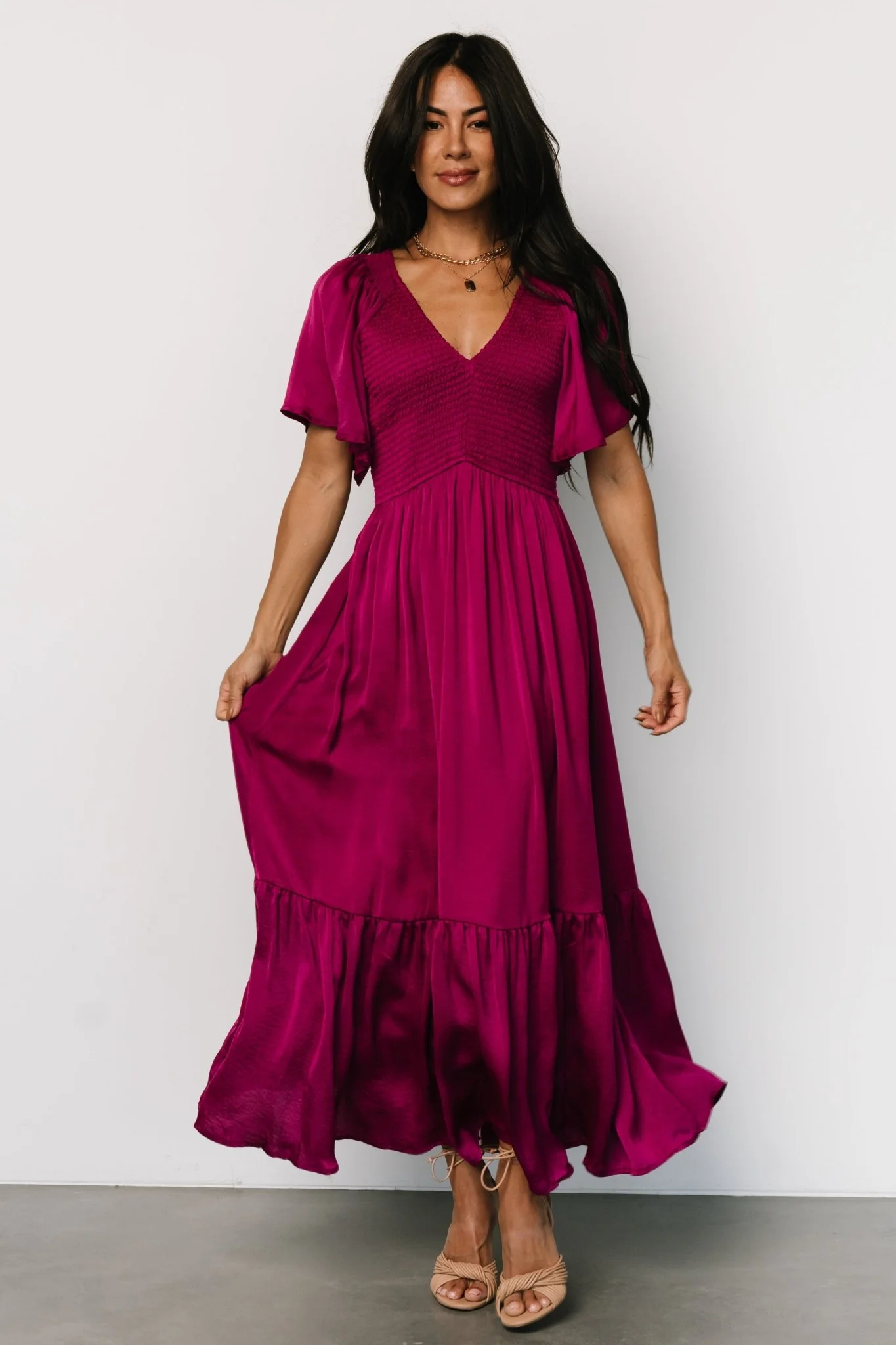 Lovell Smocked Midi Dress | Wine Berry