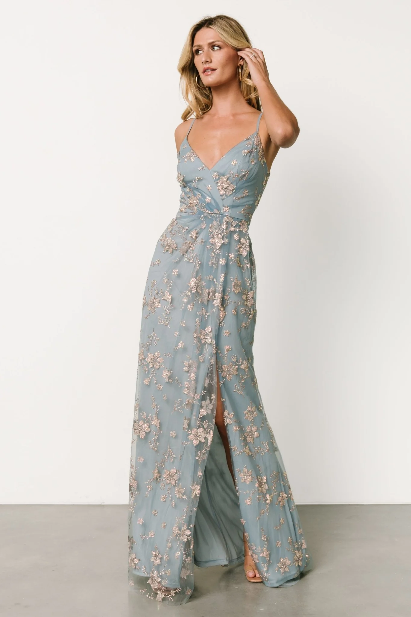 Marcia Sparkle Gown | Light Blue + Rose Gold