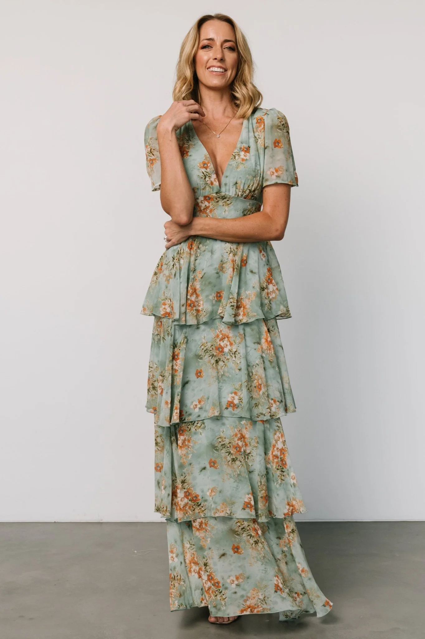 Montaigne Ruffle Maxi Dress | Blue Sage Floral