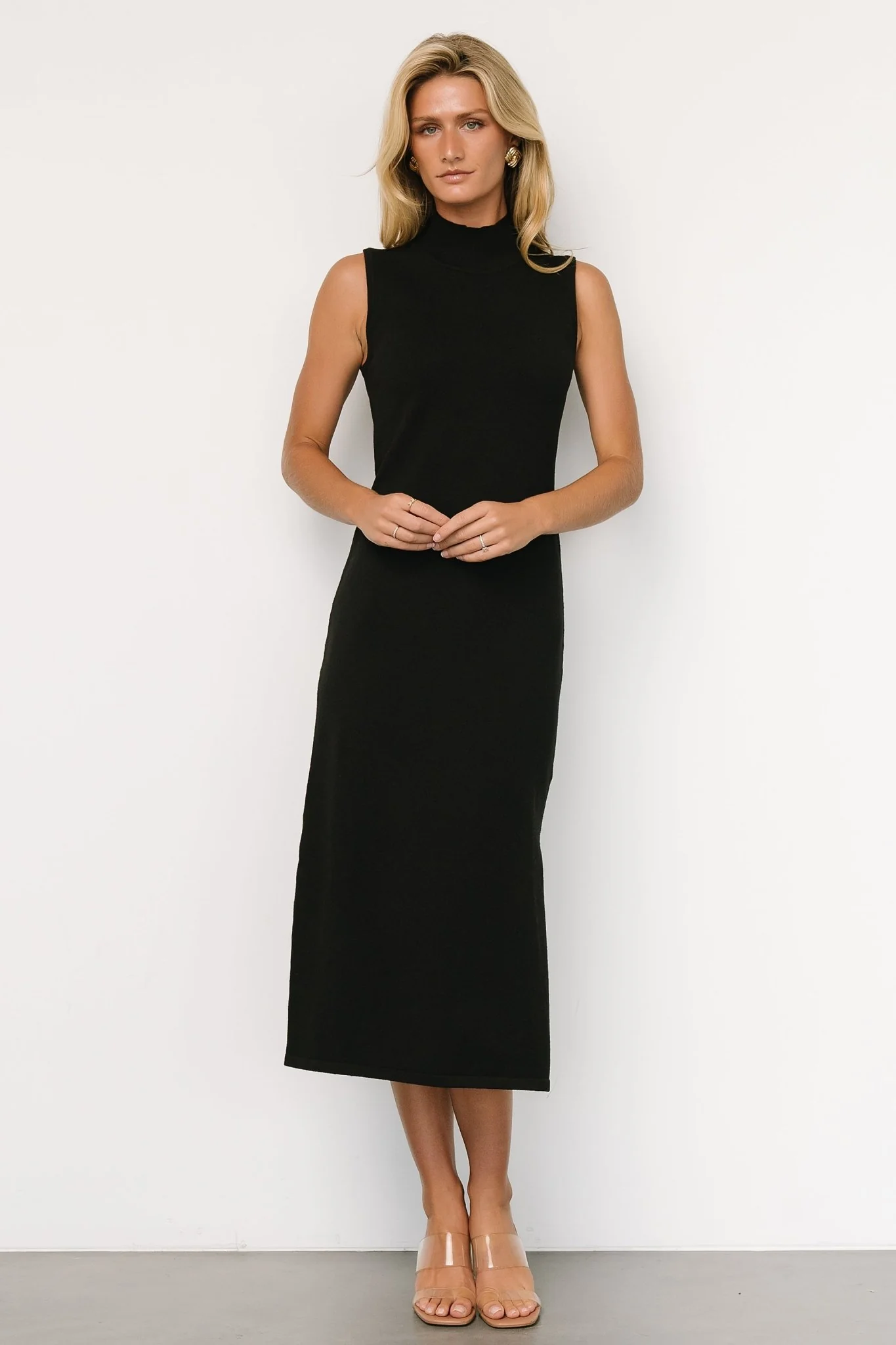 Angelina Mock Neck Tank Dress | Black