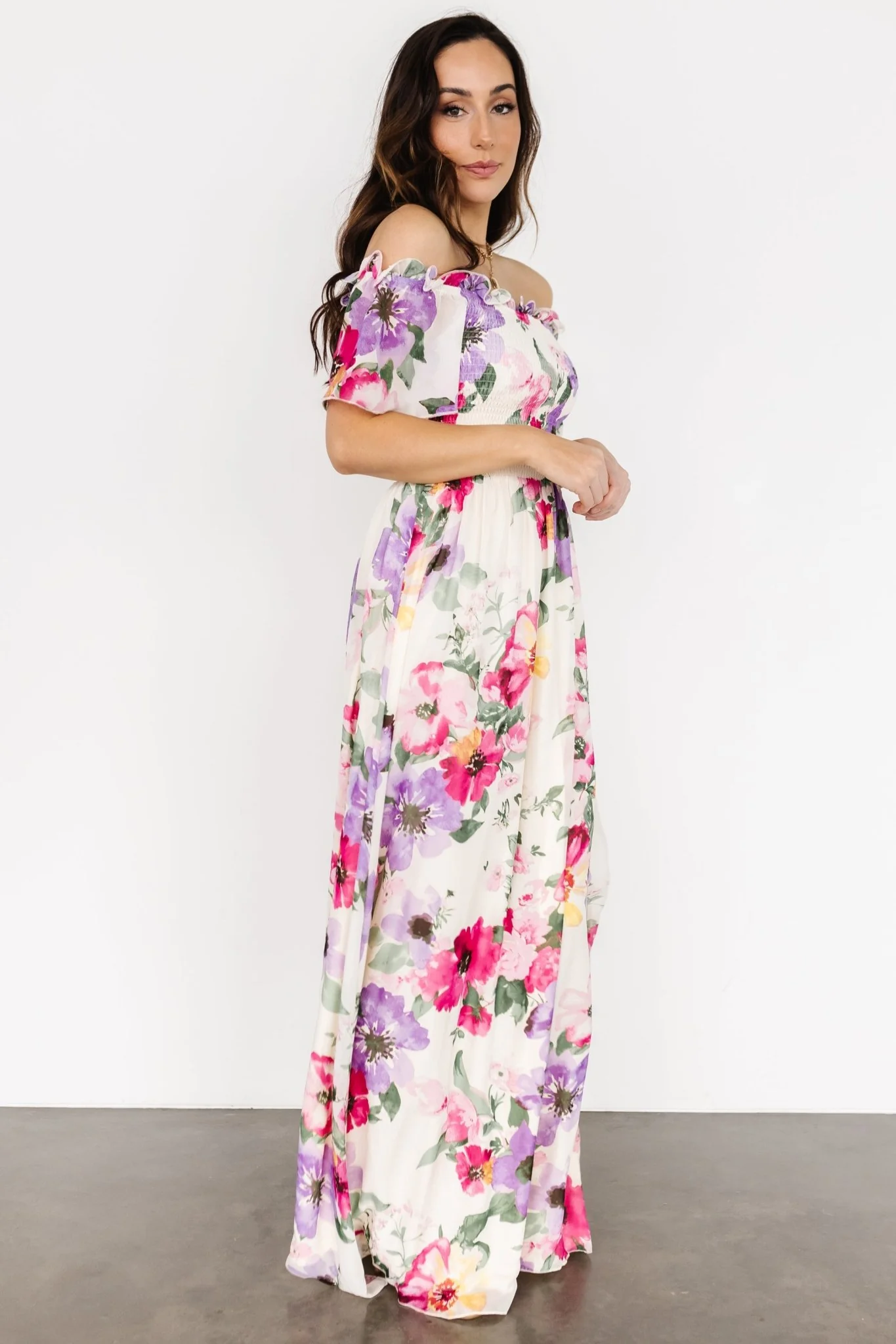 Elina Maxi Dress | Ivory + Pink Multi Floral