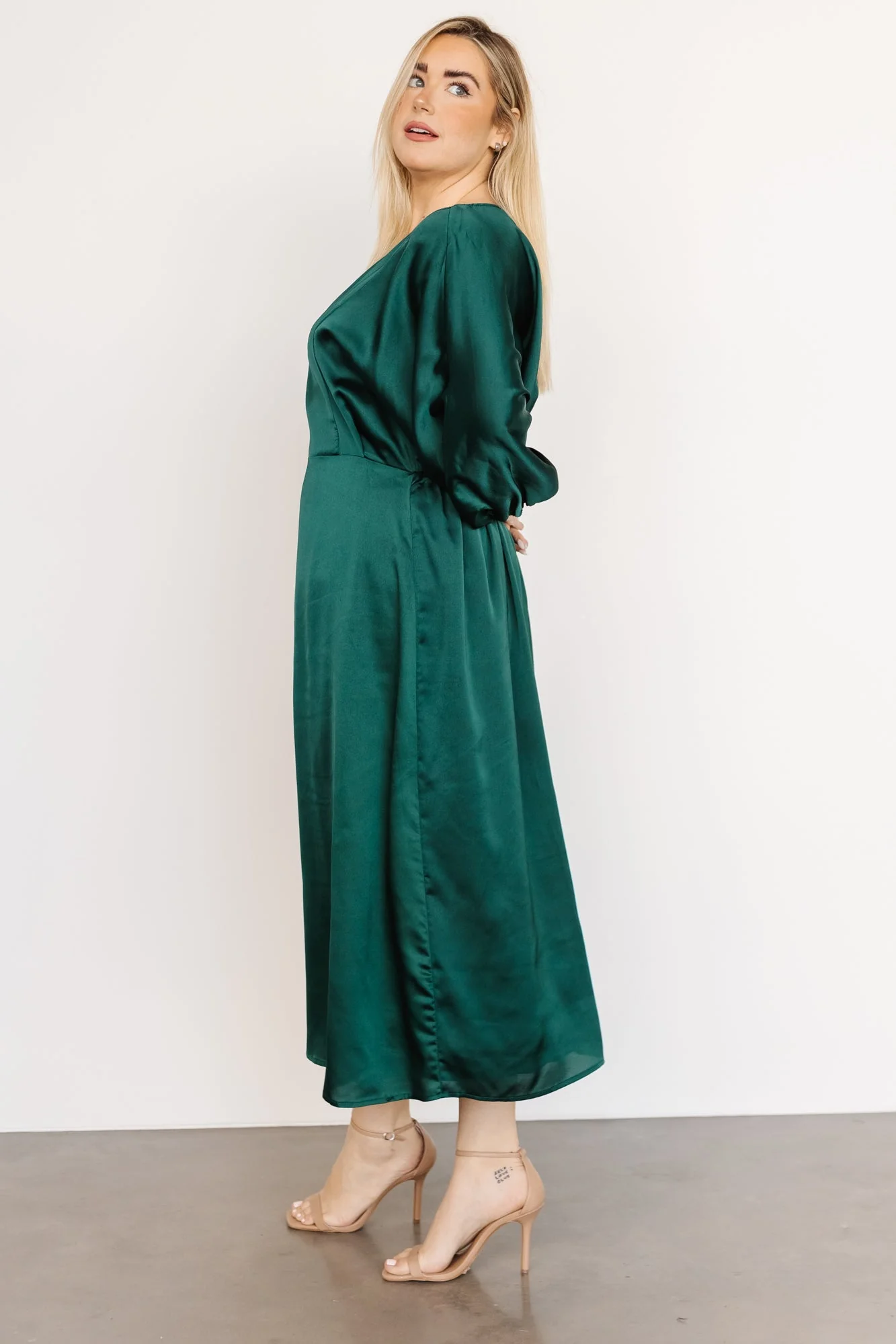 Balta Satin Midi Dress | Emerald