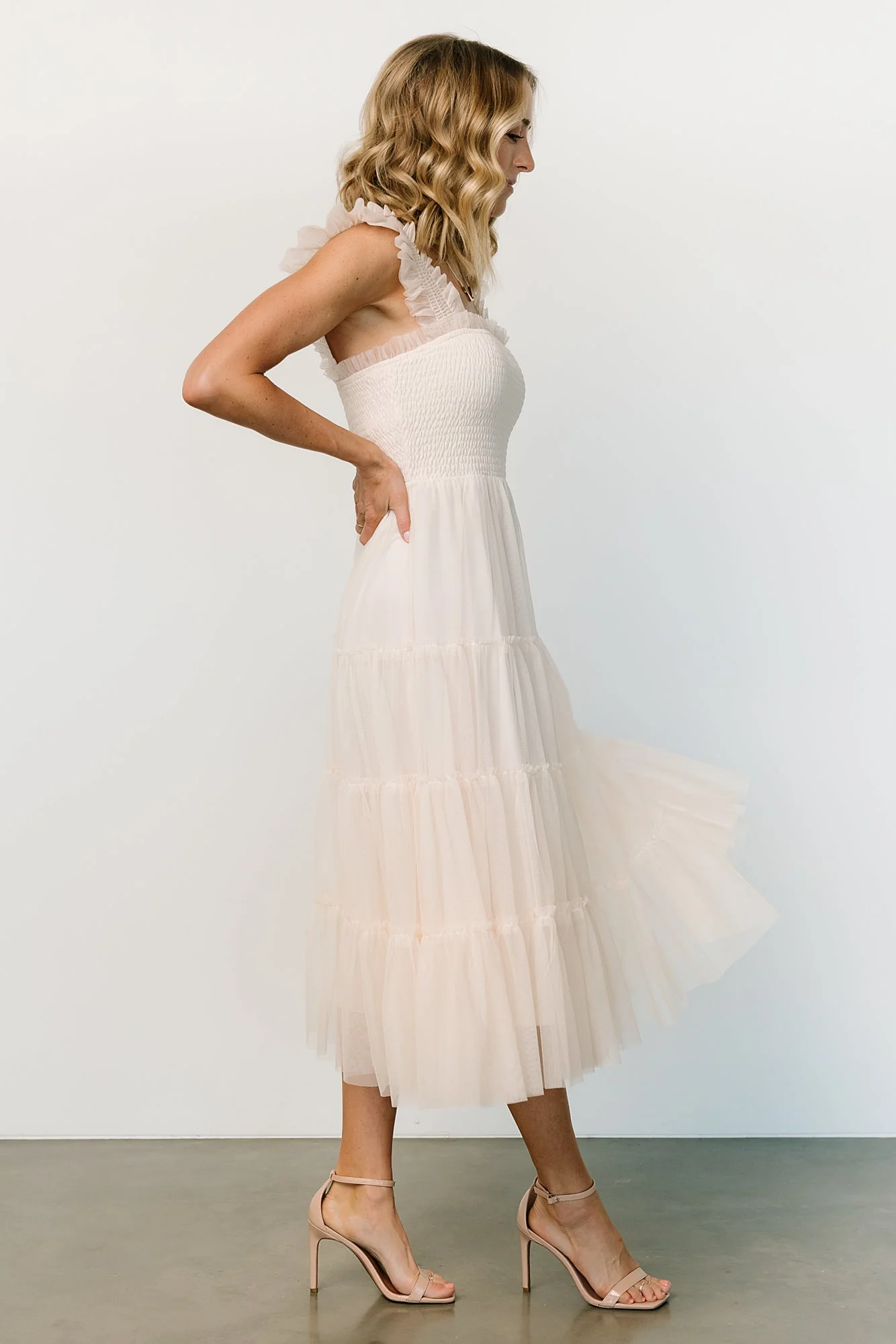 Emma Smocked Tulle Dress | Beige