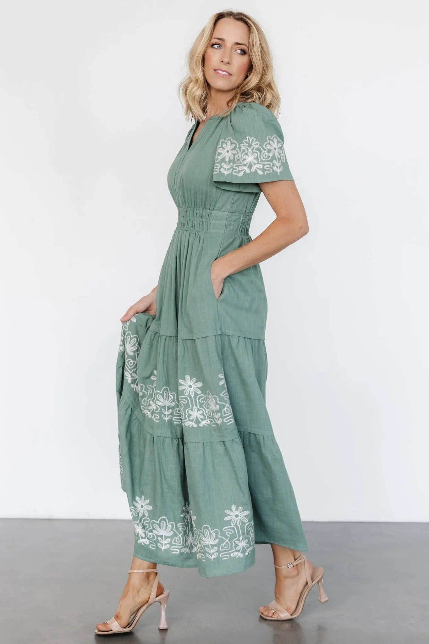 Kennedy Embroidered Maxi Dress | Dark Sage