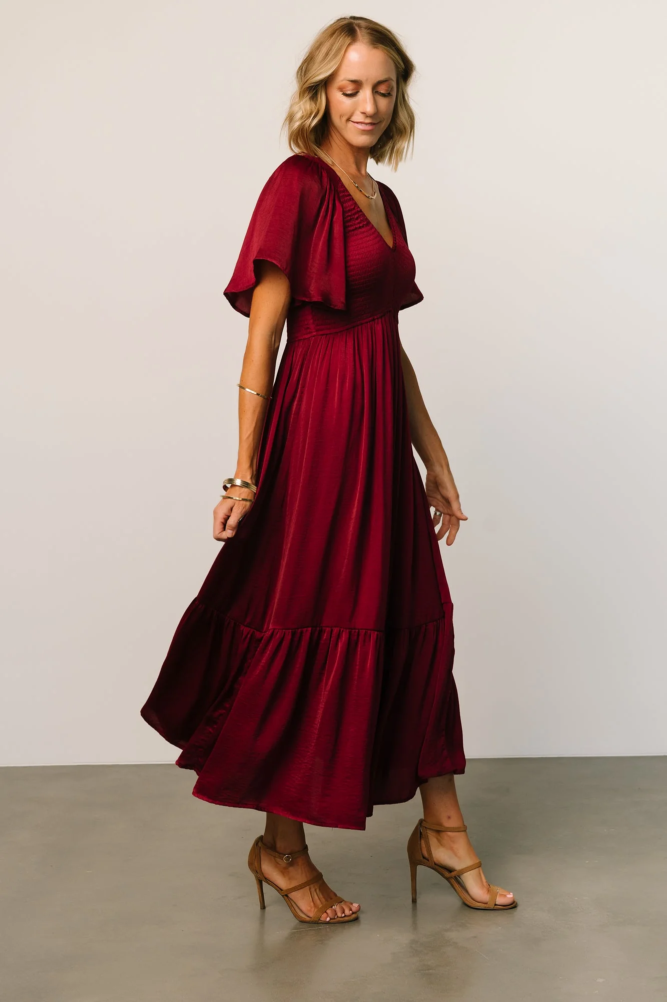 Lovell Smocked Midi Dress | Wine