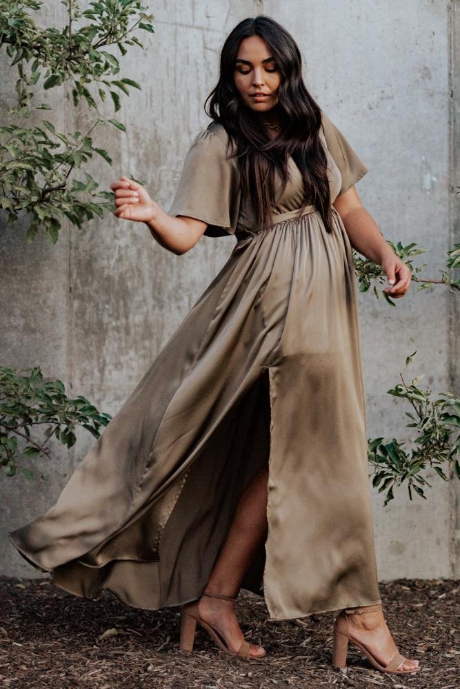 Sicily Satin Maxi Dress | Olive