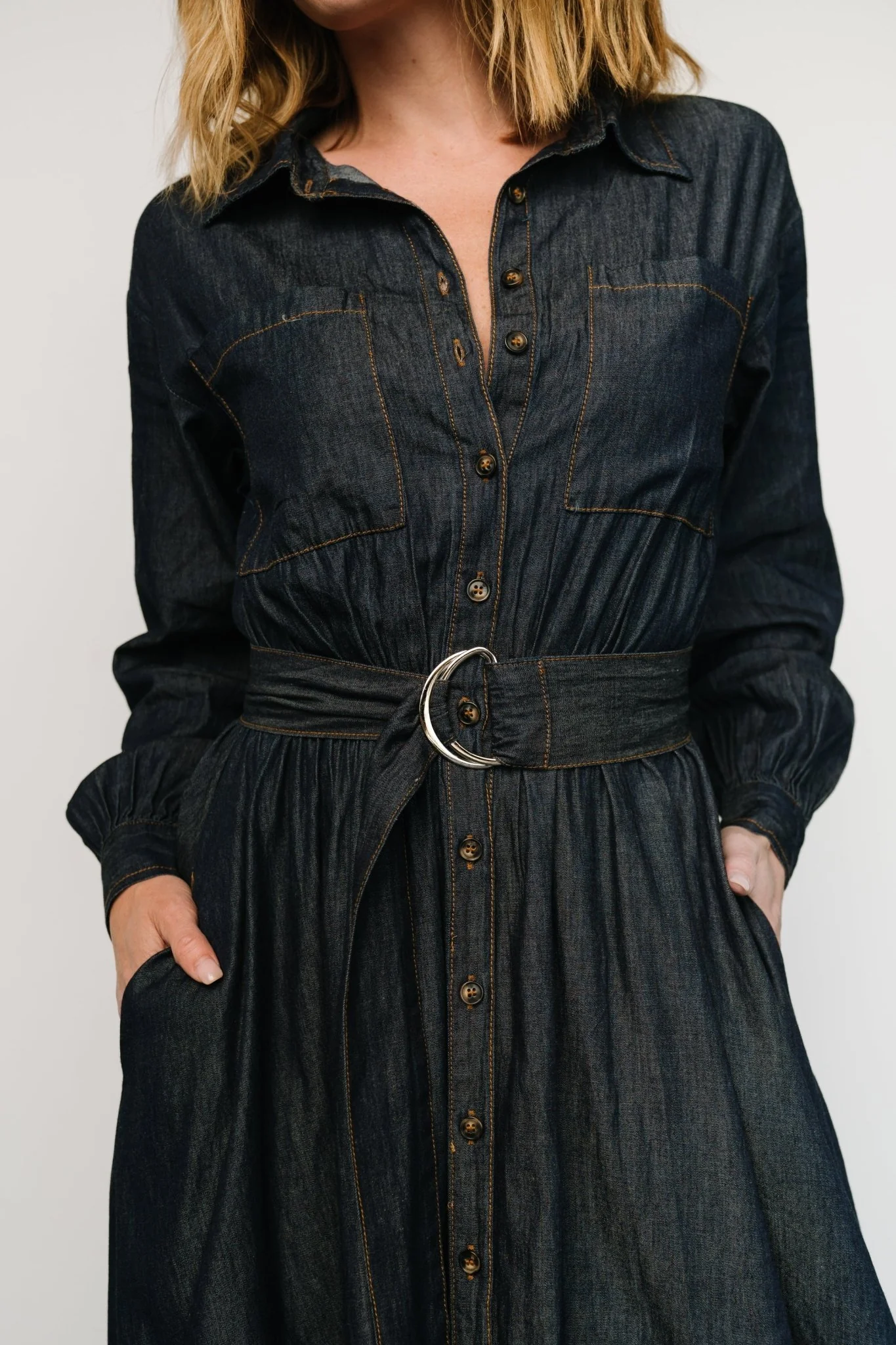 Hansel Long Sleeve Denim Dress | Dark Blue