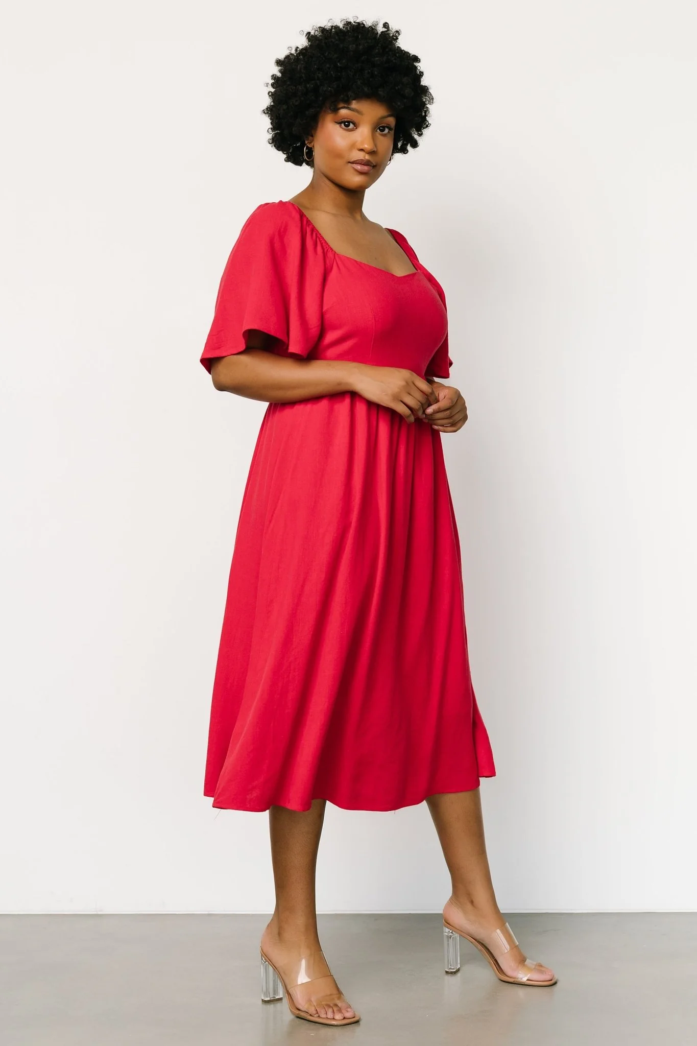 Raquel Back Tie Midi Dress | Red