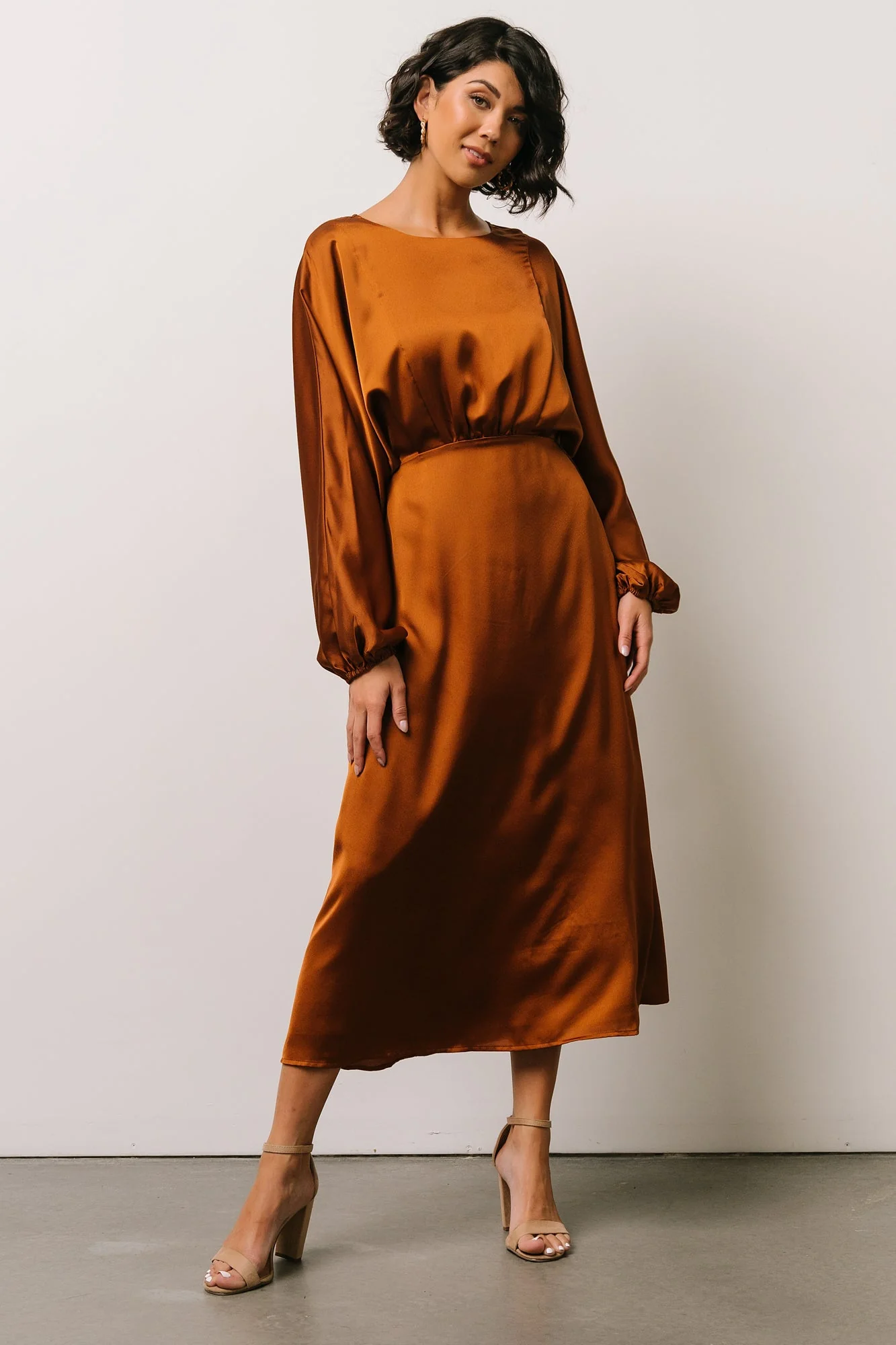Balta Satin Midi Dress | Bronze