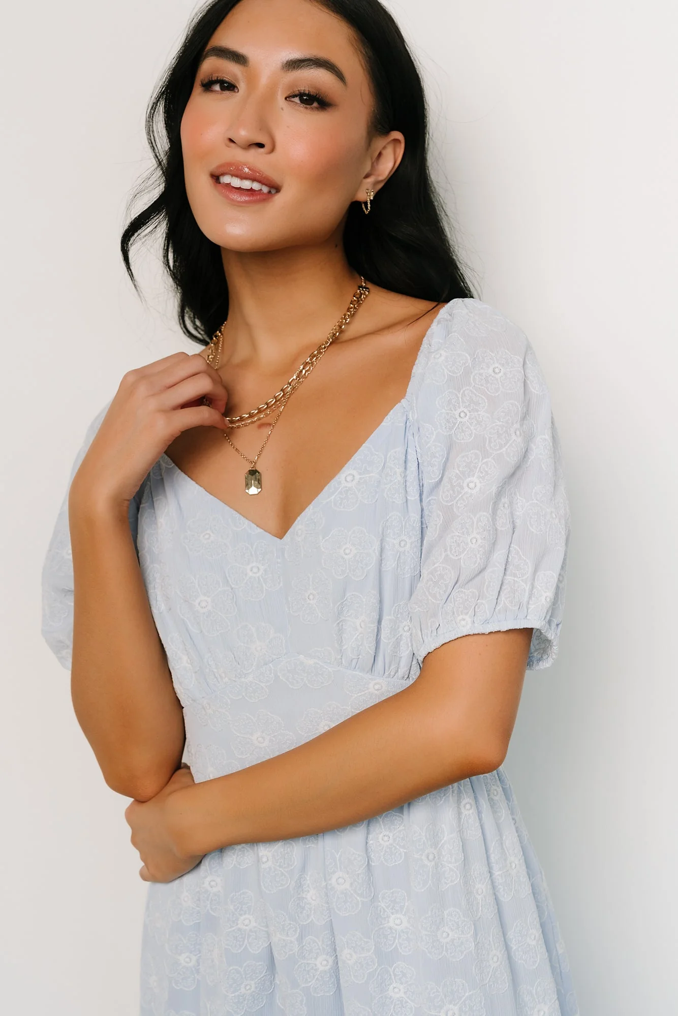 Mildred Embroidered Midi Dress | Light Blue