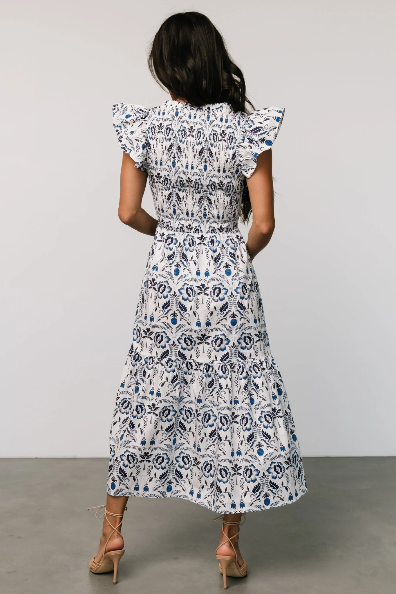 Rhodes Smocked Dress | White + Blue Print