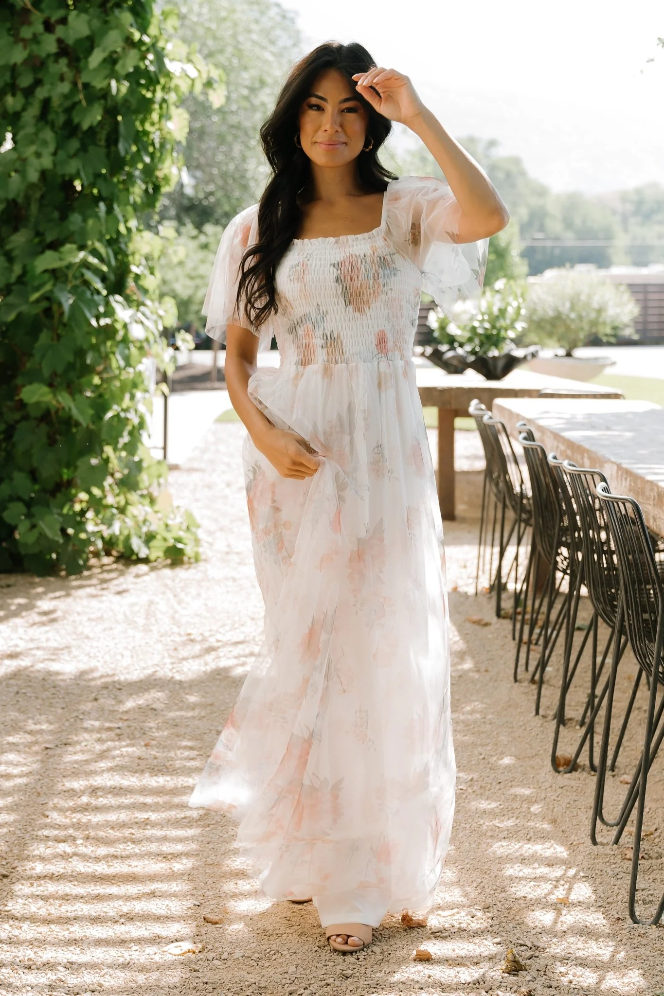 Cassandra Tulle Maxi Dress | White Multi