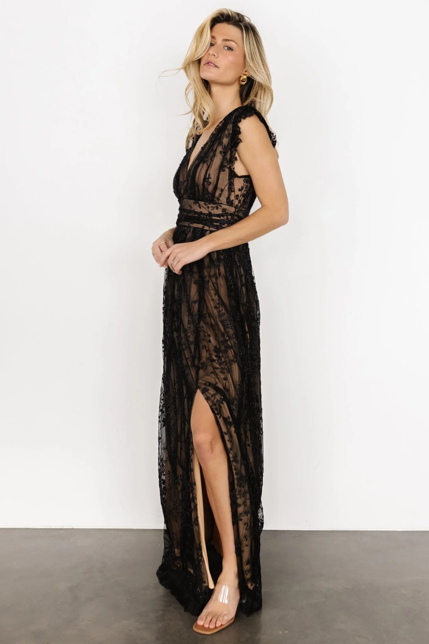 Arlene Shimmer Gown | Black + Nude