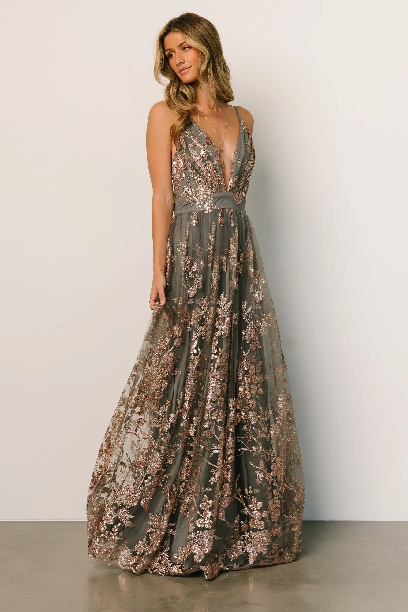 Lucienne Shimmer Maxi Gown | Eucalyptus + Rose