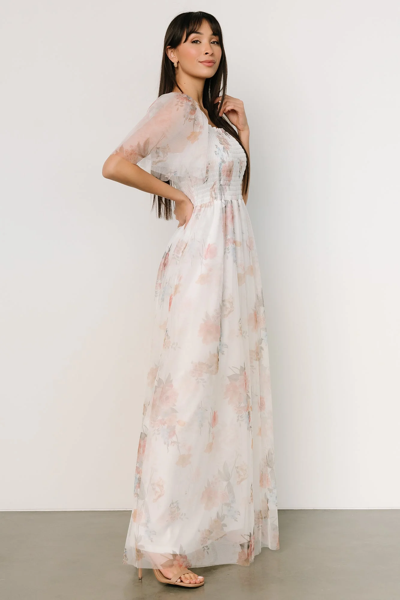 Cassandra Tulle Maxi Dress | White Multi