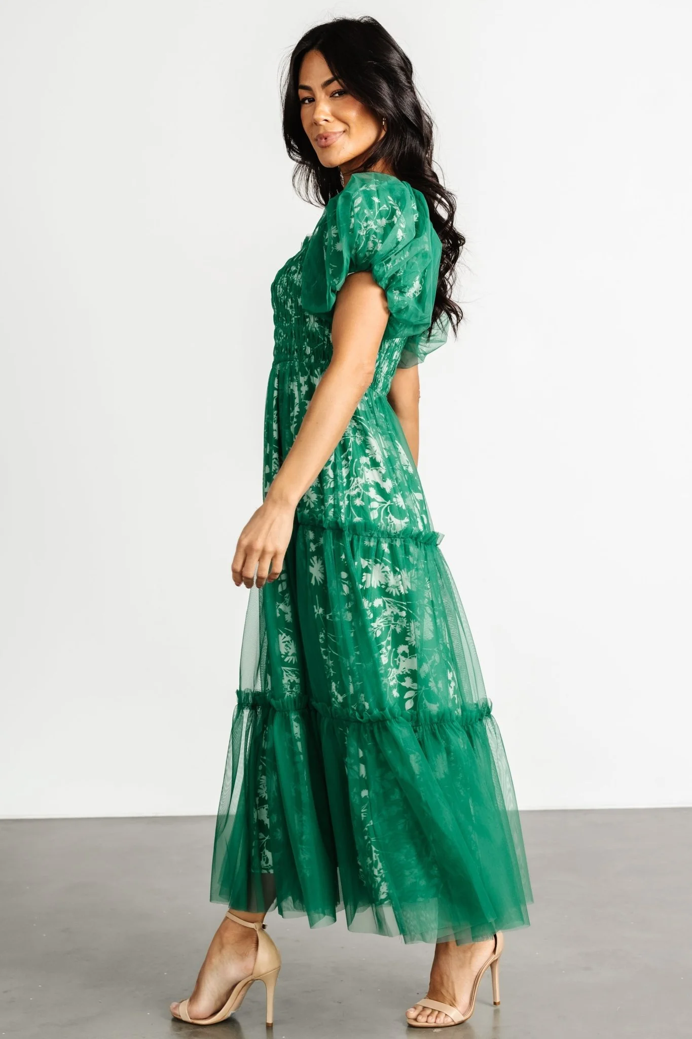 Doria Tulle Floral Maxi Dress | Green