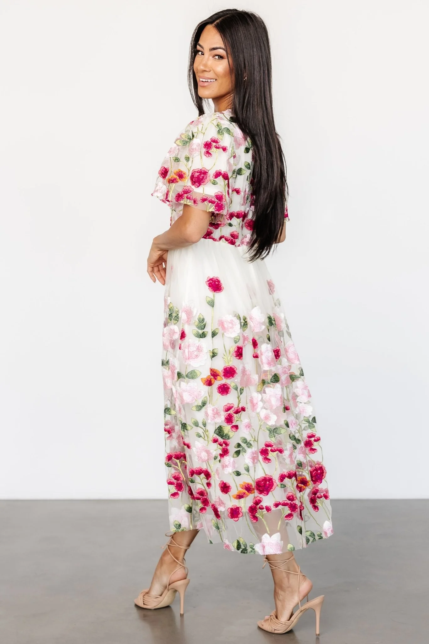 Anastasie Floral Embroidered Dress | Pink Multi