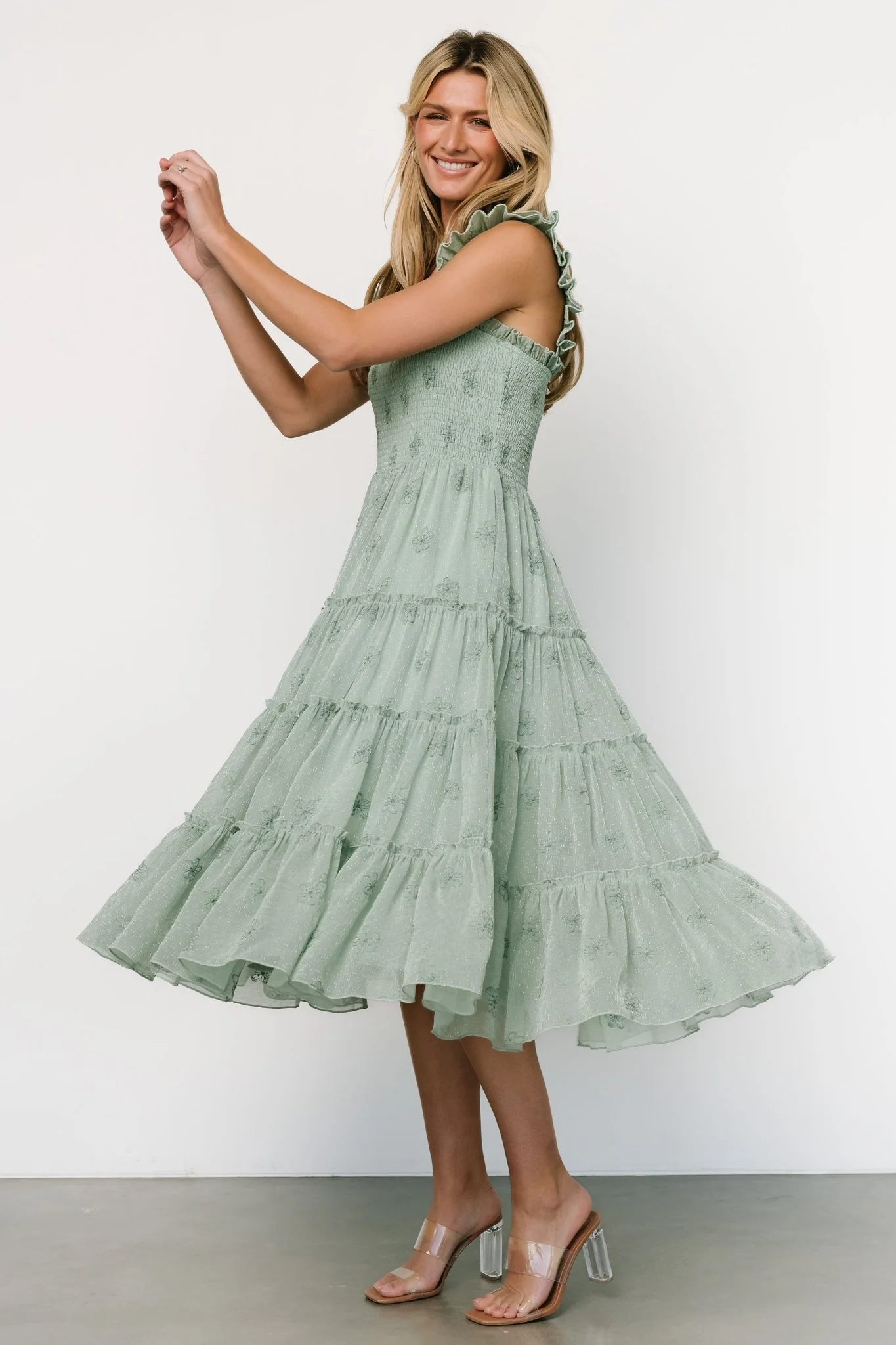 Holland Embroidered Dress | Light Sage