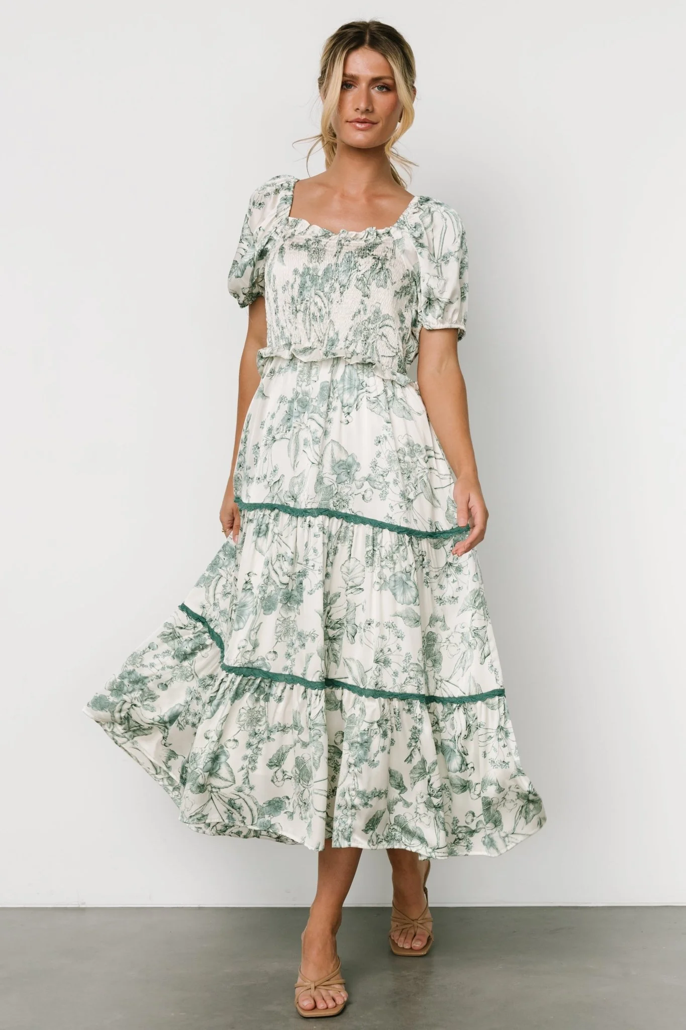 Ruthie Tiered Midi Dress | Green Print