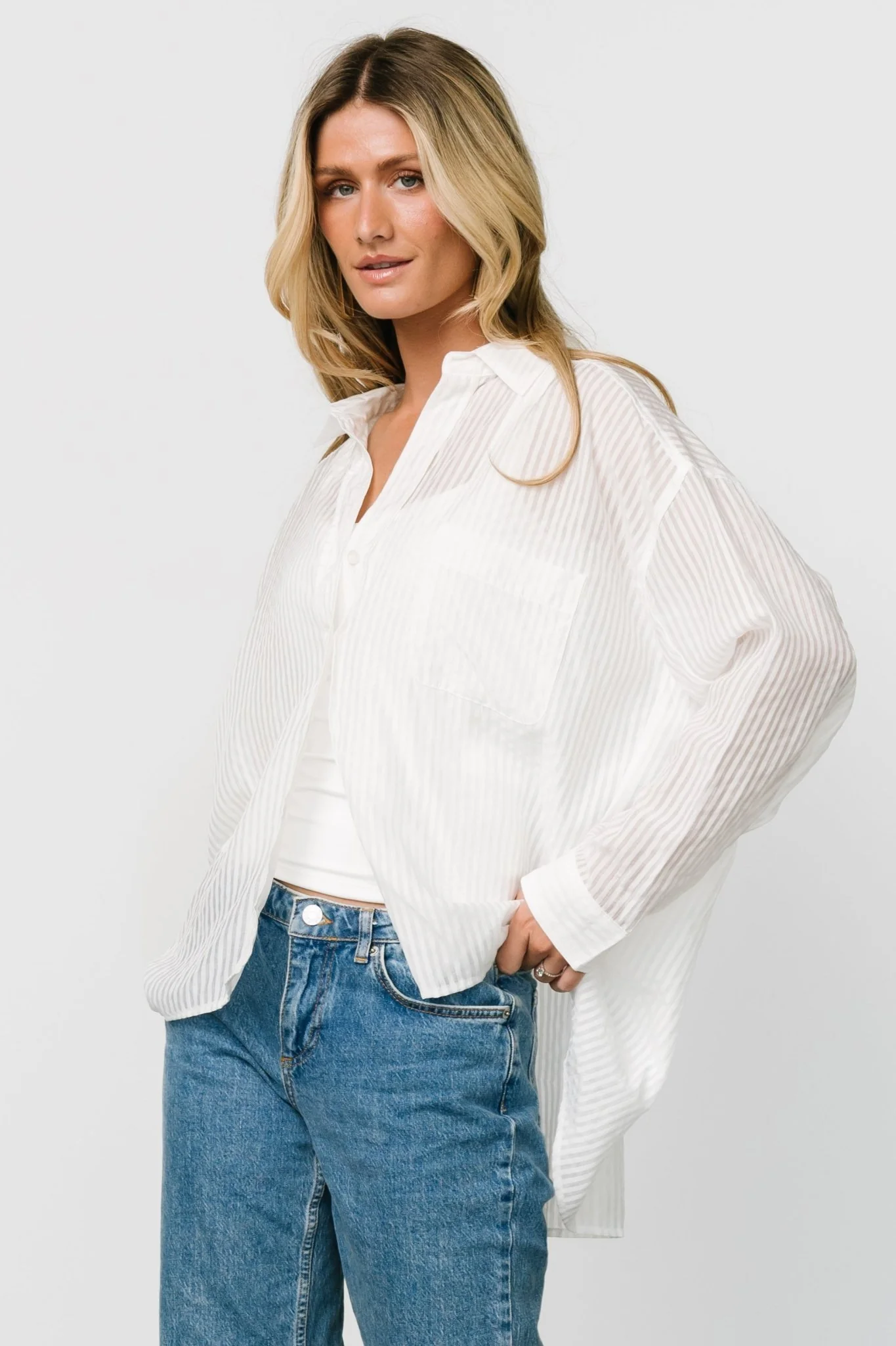 Sheldon Striped Oversized Top | White