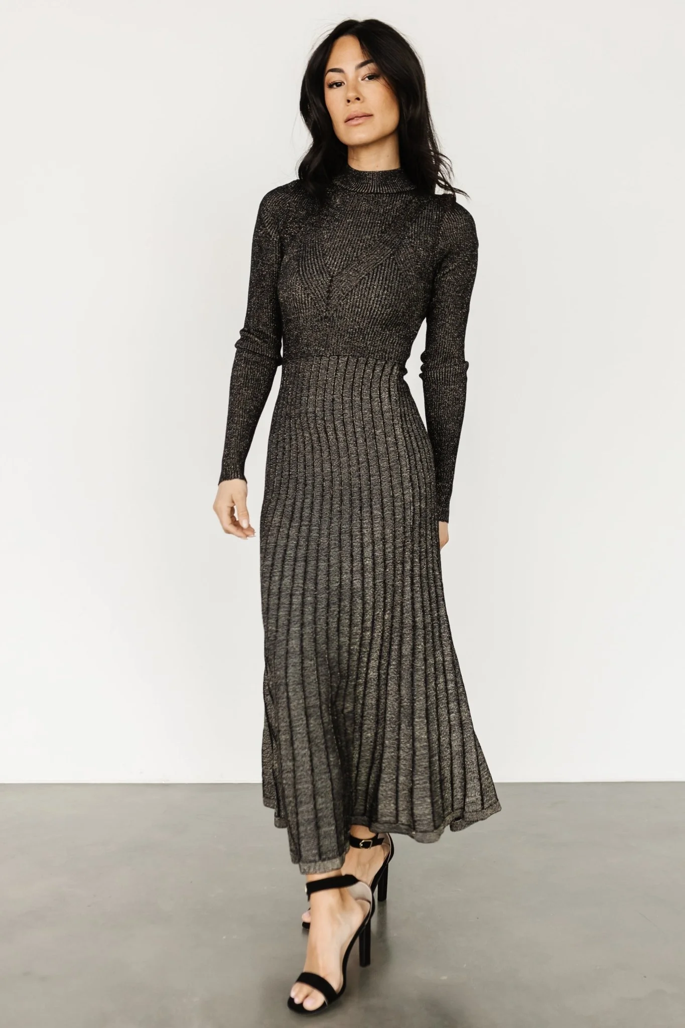 Jamelia Pleated Sweater Dress | Black + Gold