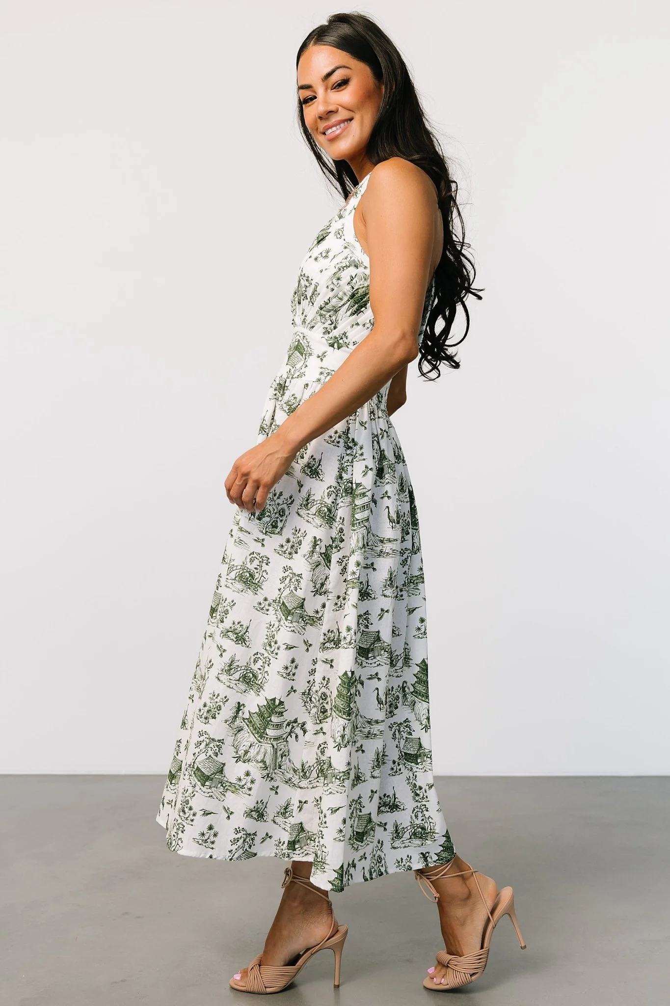 Bristol Halter Midi Dress | Green Print