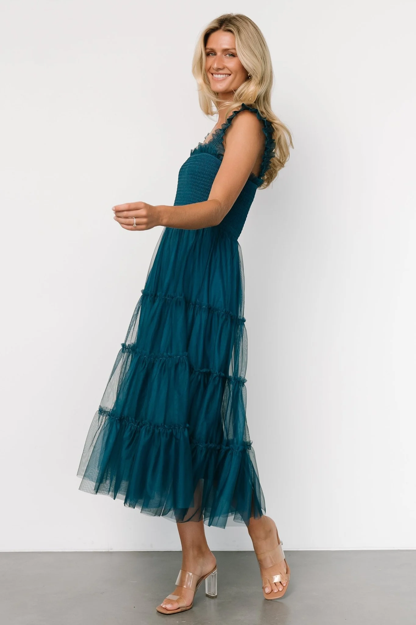 Emma Smocked Tulle Dress | Teal