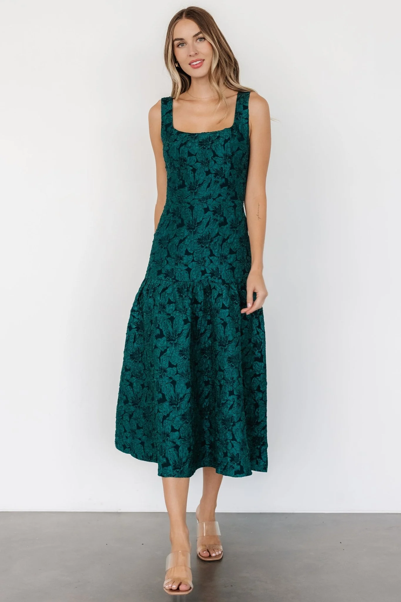 Merial Embossed Dress | Dark Green
