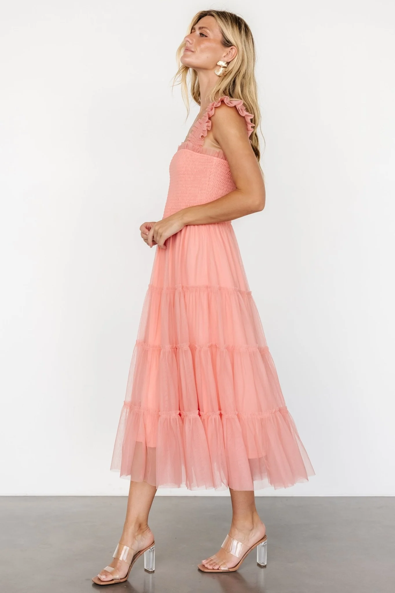 Emma Smocked Tulle Dress | Coral
