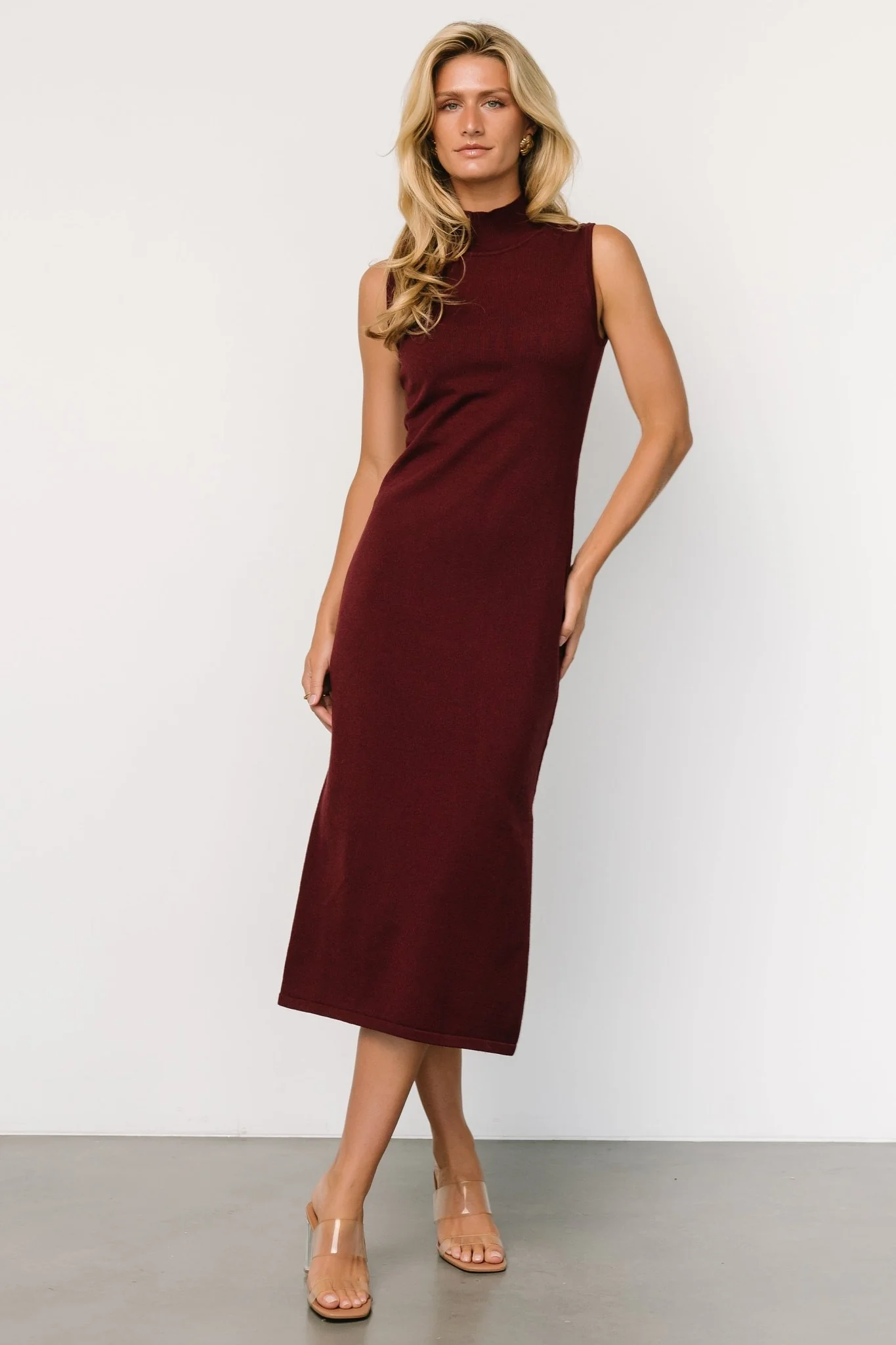 Angelina Mock Neck Tank Dress | Wine