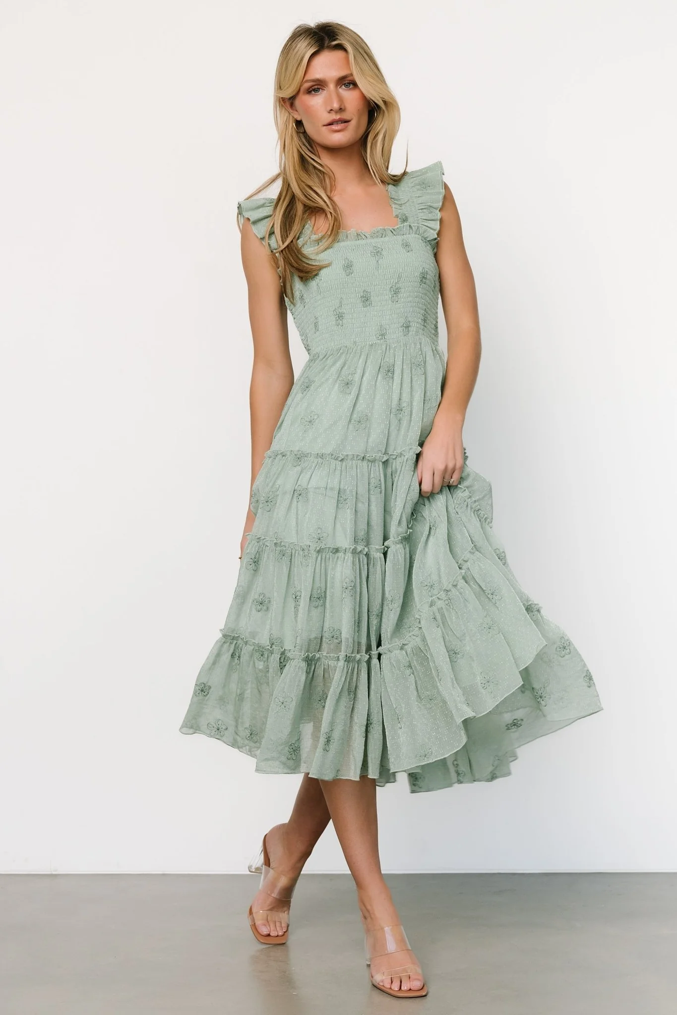 Holland Embroidered Dress | Light Sage